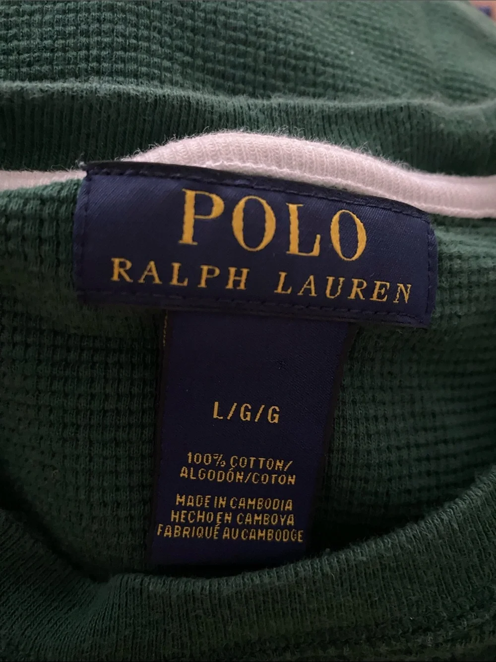 POLO RALPH LAUREN Men's Size Large Long Sleeve Shirt Green Thermal